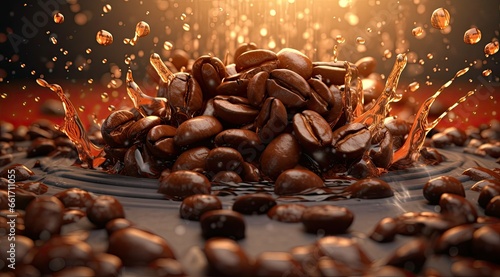 coffee beans falling on water splash photo