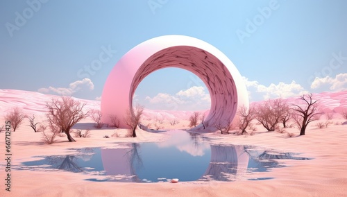 pink desert, sandy hills on a blue sky
