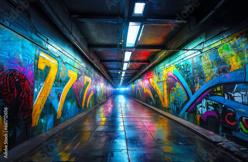 graffiti metro dark station subway train underground transportation tunnel urban lights illustration