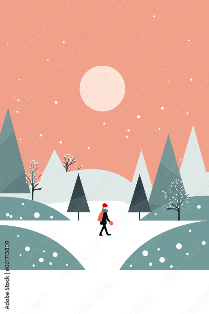 Christmas flat vector art illustration for greeting cards background