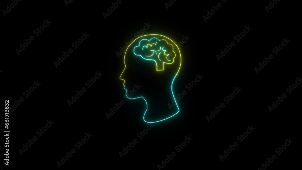 Neon brain icon animation. Abstract circuit brain animation. Glowing Complicated Brain. Brain work icon 4k looped animation. Futuristic animation with multicolor human brain on black background. Neon brain icon animation. Abstract circuit brain animation. Glowing Complicated Brain. Brain work icon 4k looped animation. Futuristic animation with multicolor human brain on black background.