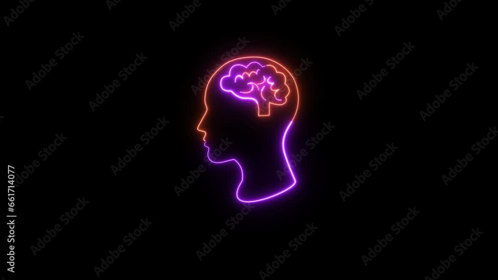 Neon brain icon animation. Abstract circuit brain animation. Glowing Complicated Brain. Brain work icon 4k looped animation. Futuristic animation with multicolor human brain on black background. Neon brain icon animation. Abstract circuit brain animation. Glowing Complicated Brain. Brain work icon 4k looped animation. Futuristic animation with multicolor human brain on black background.