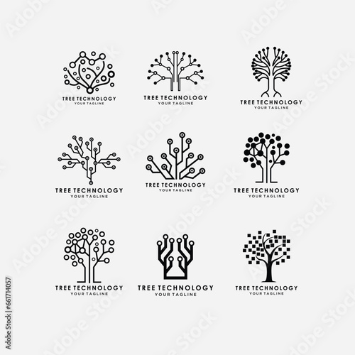 Tree tecnology Logo Designs Template Set