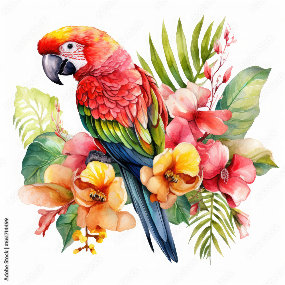 Fototapeta premium Parrot flower and fruit Illustration, Generative Ai