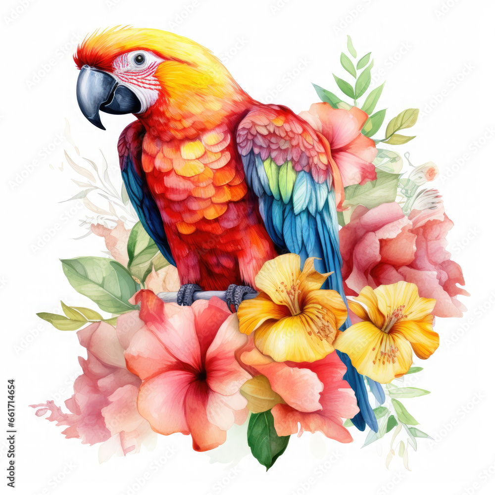 Fototapeta premium Parrot flower and fruit Illustration, Generative Ai