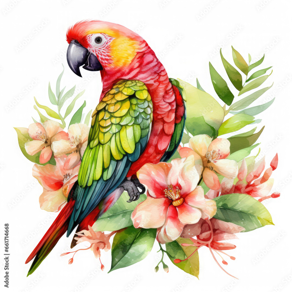 Fototapeta premium Parrot flower and fruit Illustration, Generative Ai