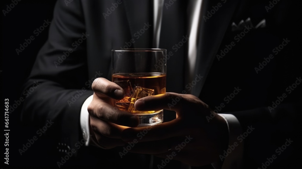 A man in a suit stands with a wine glass, AI generated A man in a suit stands with a wine glass, AI generated