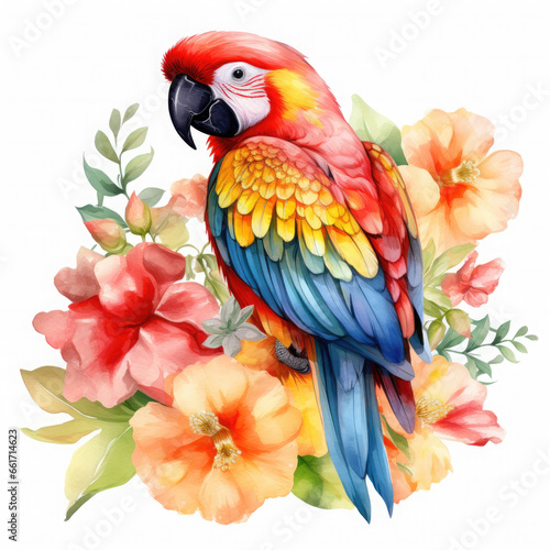 Parrot flower and fruit Illustration, Generative Ai © Creative Artist
