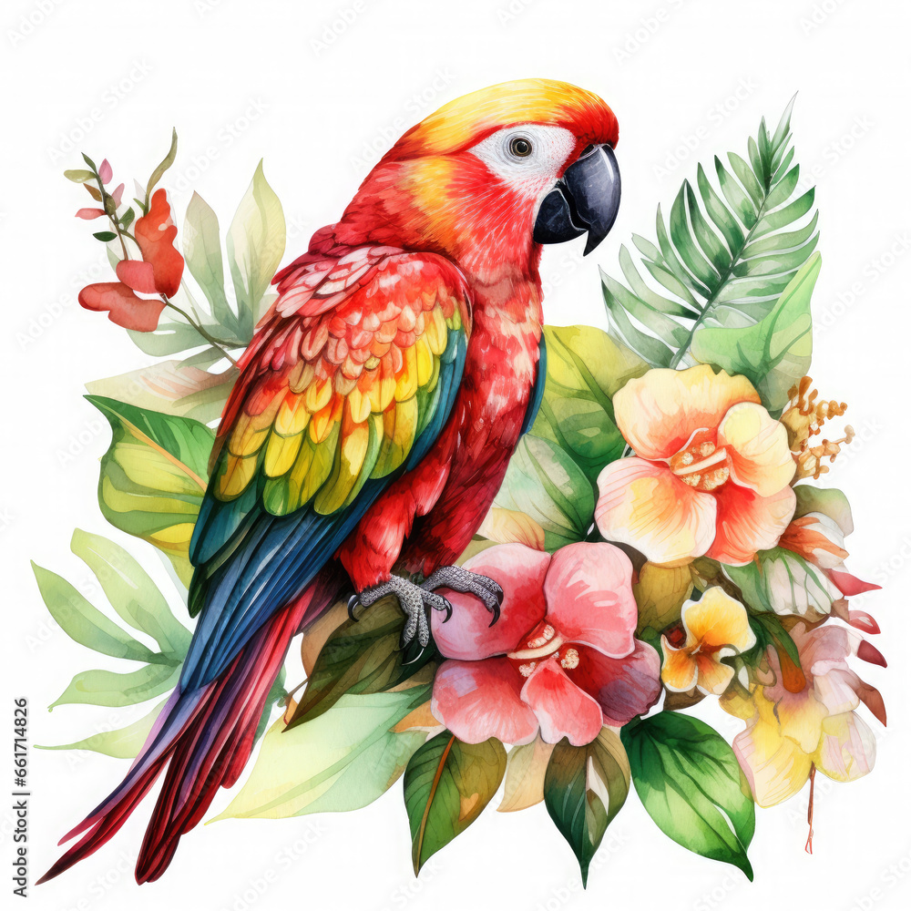 Fototapeta premium Parrot flower and fruit Illustration, Generative Ai