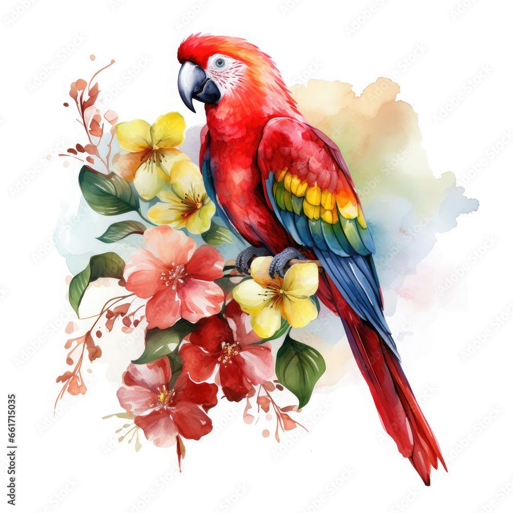 Fototapeta premium Parrot flower and fruit Illustration, Generative Ai