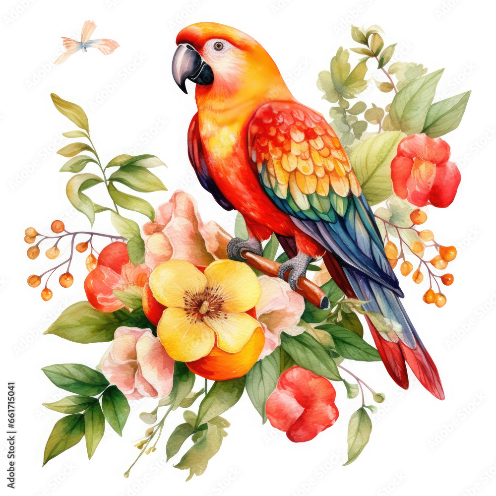 Fototapeta premium Parrot flower and fruit Illustration, Generative Ai