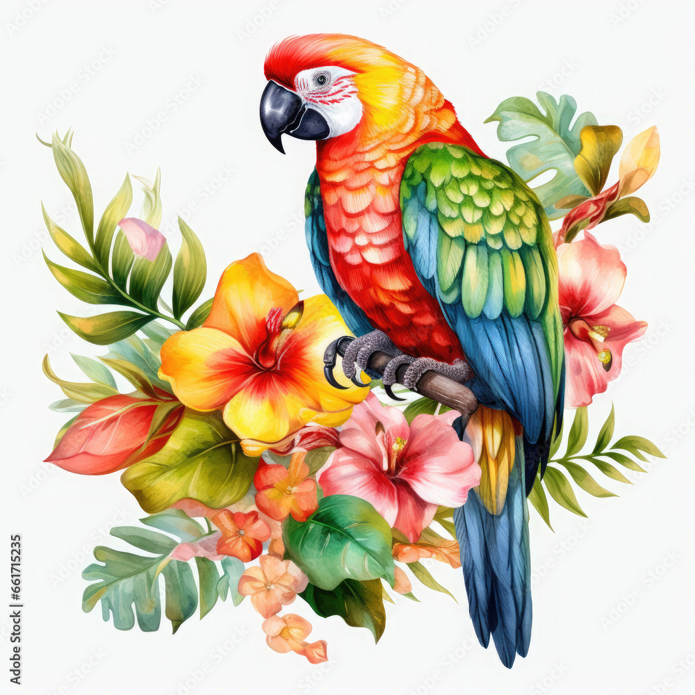 Fototapeta premium Parrot flower and fruit Illustration, Generative Ai