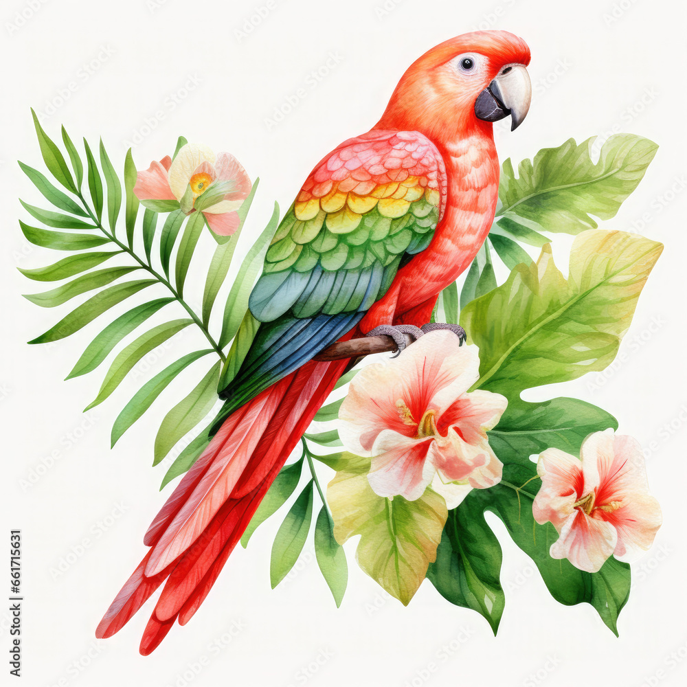 Fototapeta premium Parrot flower and fruit Illustration, Generative Ai