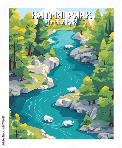 Vector Art of Katmai Park National Park. Template of Illustration Graphic Modern Poster for art prints or banner design photo