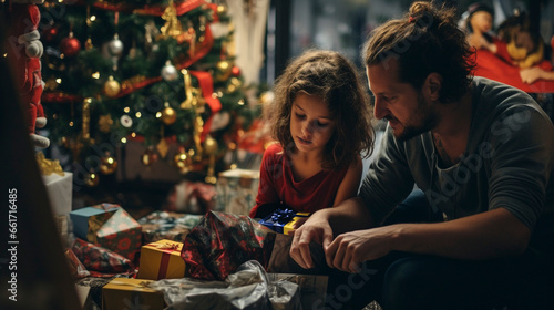 Moments of Joy  Family Unwrapping Presents  Generative AI