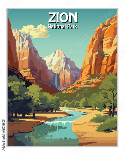 Zion National Park Vector Art Poster
