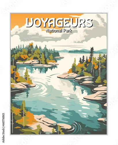 Vector Art of Voyageurs National Park. Template of Illustration Graphic Modern Poster for art prints or banner design