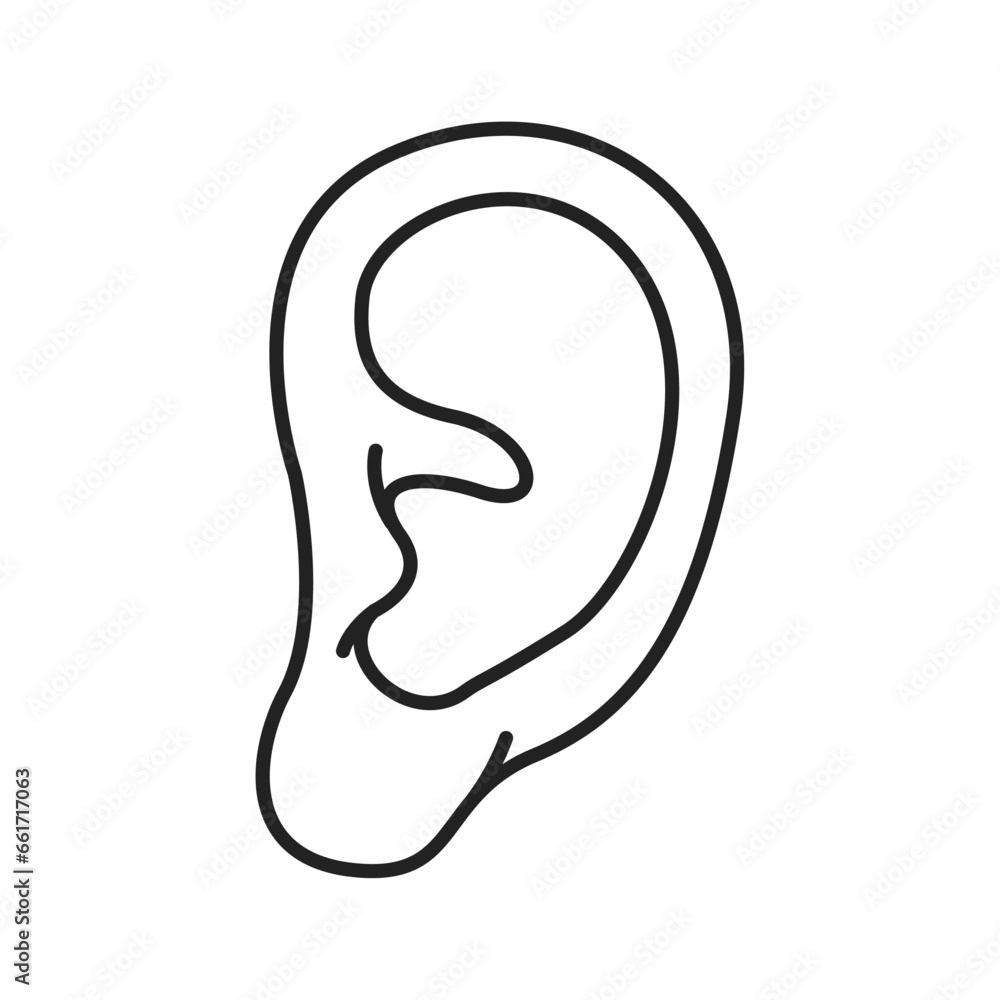 Human ear vector illustration, The five senses for hearing, human ear organ in line art style