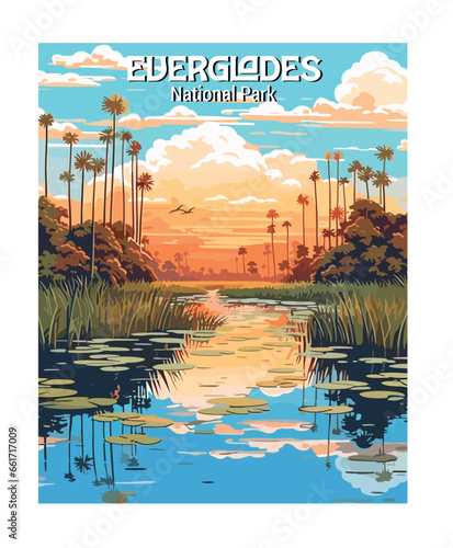 Vector Art of Everglades National Park. Template of Illustration Graphic Modern Poster for art prints or banner design