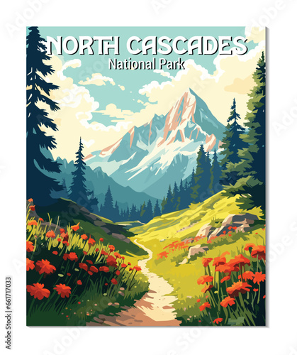 Vector Art of North Cascades National Park. Template of Illustration Graphic Modern Poster for art prints or banner design