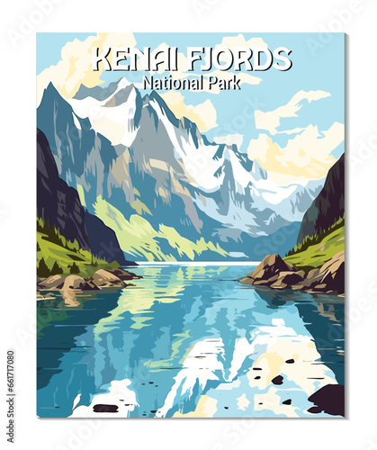 Vector Art of Kenai Fjords National Park. Template of Illustration Graphic Modern Poster for art prints or banner design