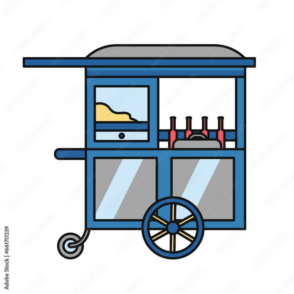 Chicken noodle food cart, rombong mie ayam or cwi mie in cartoon style, gerobak abang tukang mi pangsit - Vector Chicken noodle food cart, rombong mie ayam or cwi mie in cartoon style, gerobak abang tukang mi pangsit - Vector