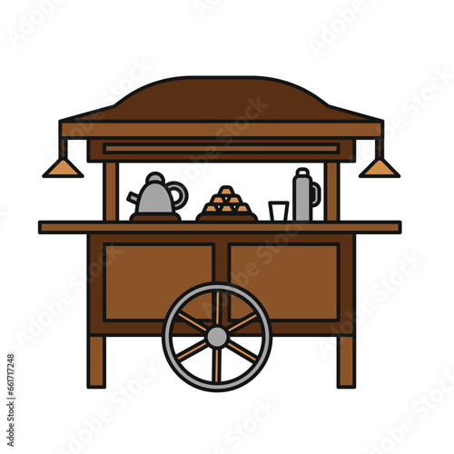 Gerobak rombong angkringan sederhana, gerobak dorong kayu, traditional food cart