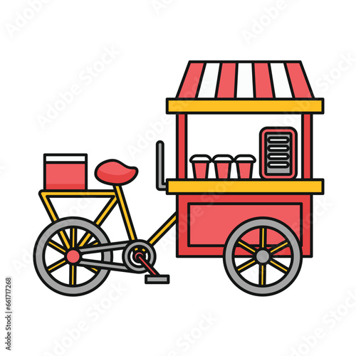 Ice cream bike cart, drink cart icon in cartoon style, gerobak sepeda pink vector image photo