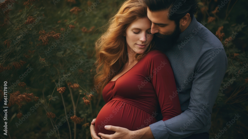 Obraz premium Portrait of lovely future parents during sunset