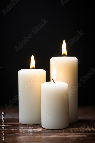Several candles for lighting blessings are placed on the table