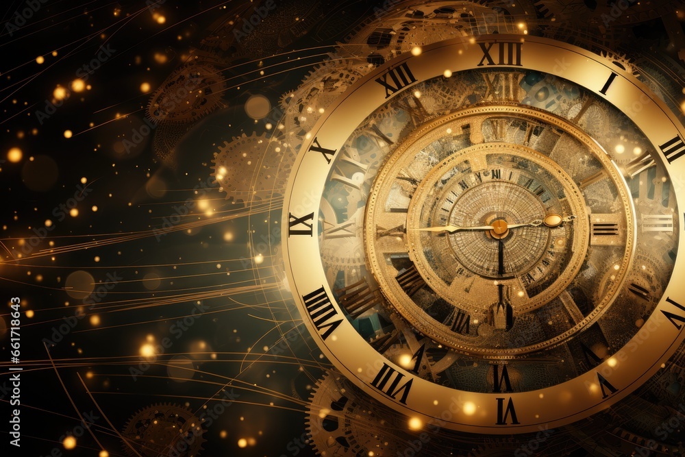 Abstract background with symbols of time and cyclicity Abstract background with symbols of time and cyclicity