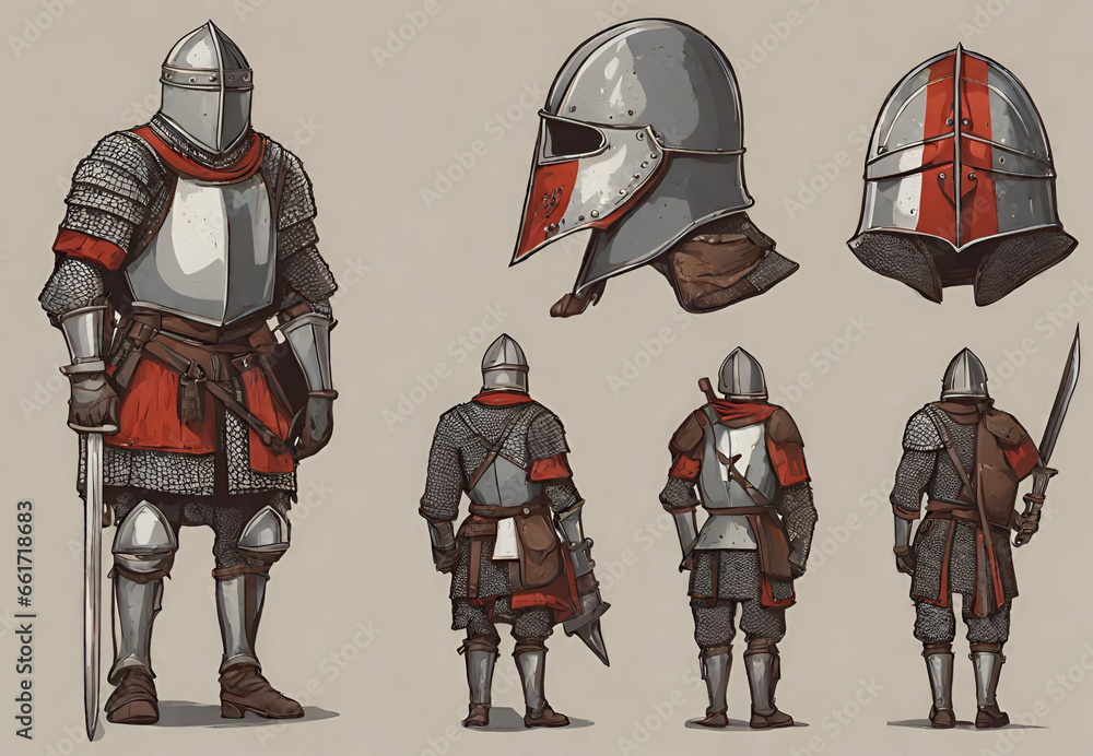 Naklejka premium Knight Wielding Sword, Medieval Warrior in Action, Chivalrous Swordsman Portrait, Knightly Figure with Weapon