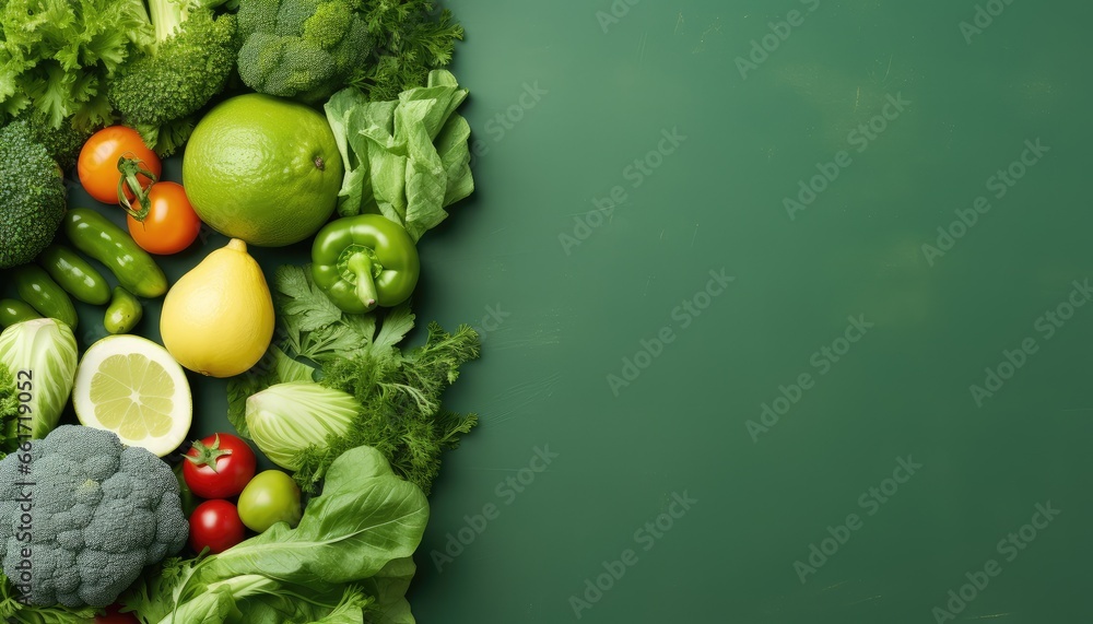 Vegetables neatly placed together in front of a green background Vegetables neatly placed together in front of a green background
