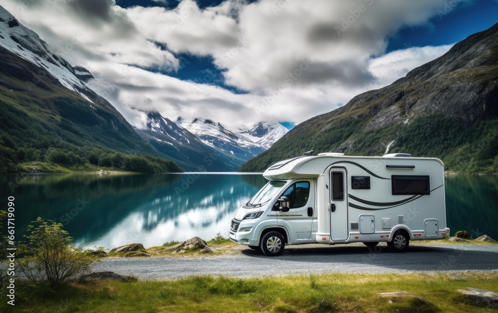 Family vacation travel RV, holiday trip in motorhome, caravan car vacation