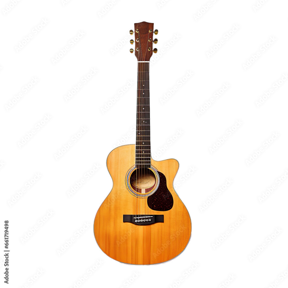 Fototapeta premium front view of acoustic guitar musical instrument isolated on a white transparent background