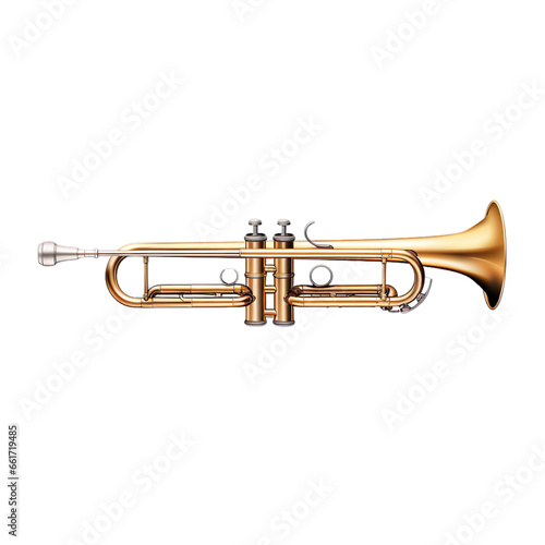 front view of trombone musical instrument isolated on a white transparent background