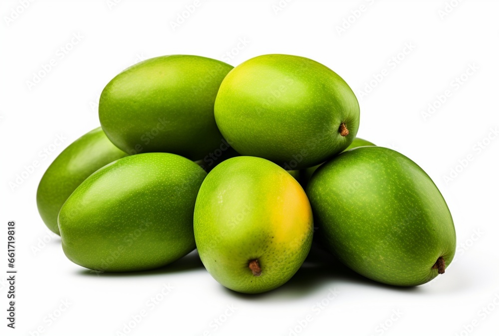 Bunch of green mango fruit isolated on white background. AI Generated Images Bunch of green mango fruit isolated on white background. AI Generated Images