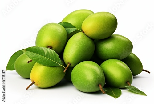 Bunch of green mango fruit isolated on white background. AI Generated Images