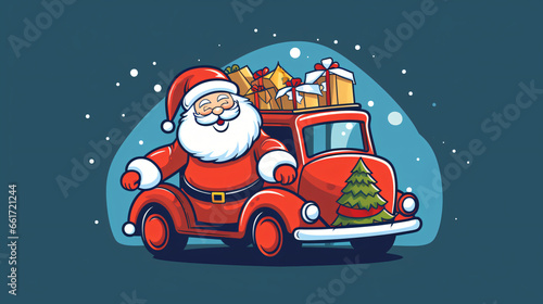 Santa claus driving a gift car