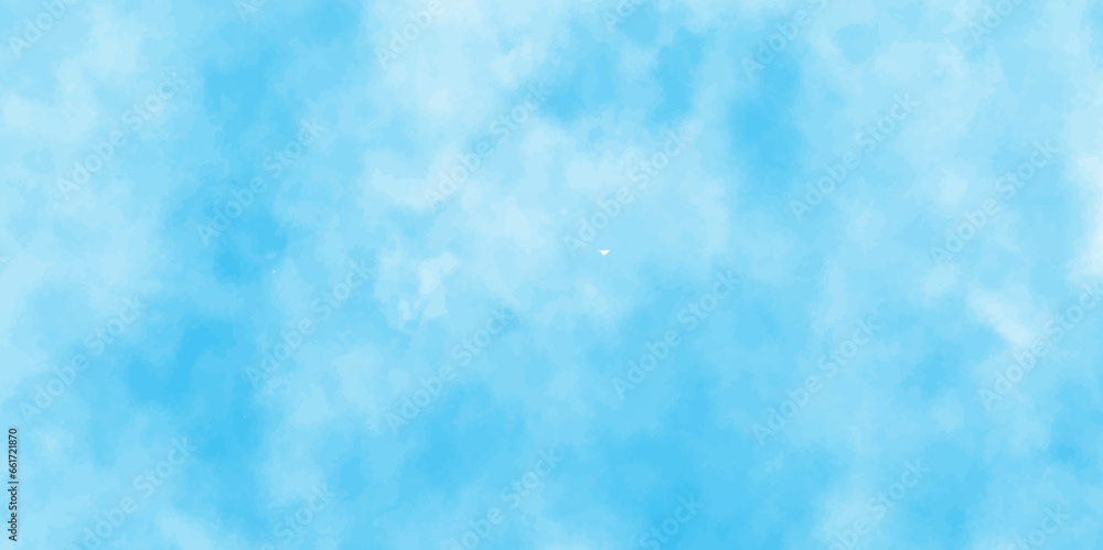 Defocused and blurry wet ink effect sky blue color watercolor background, blurred and grainy Blue powder explosion on white background, Fluffy, puffy, fresh and shiny clouds on a windy sky.	