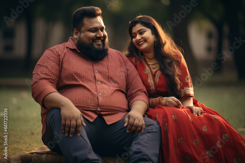 Overweight or fat couple sitting together at park © Niks Ads