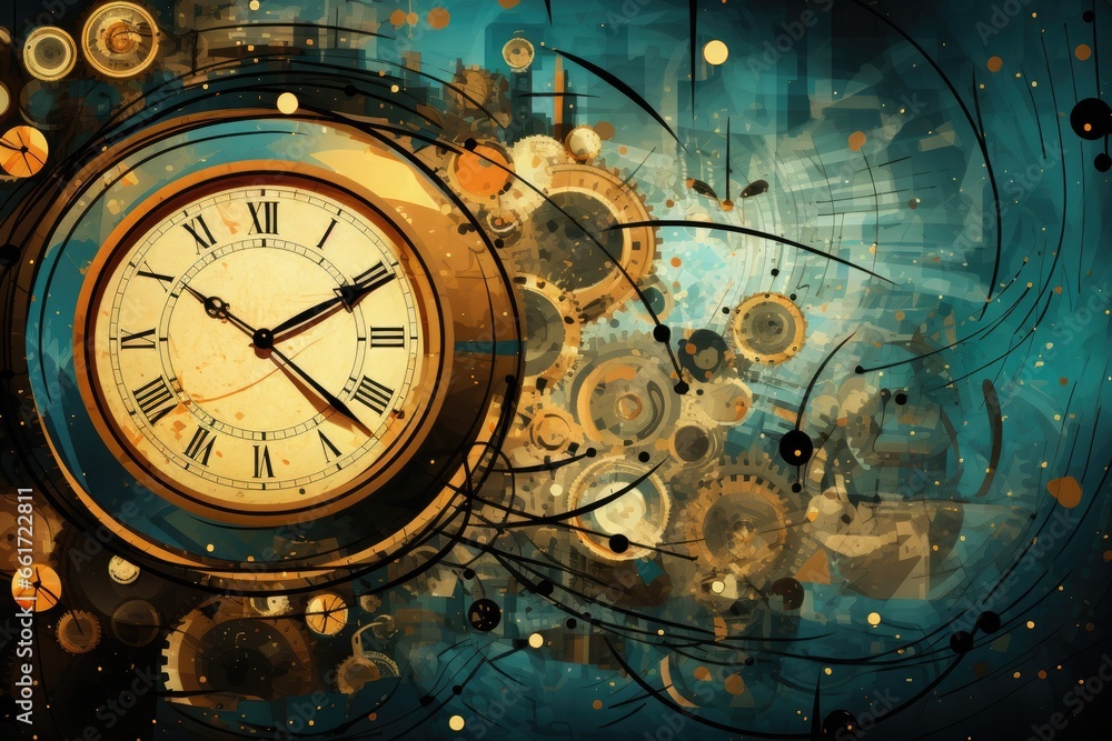 Abstract background with symbols of time and cyclicity Abstract background with symbols of time and cyclicity