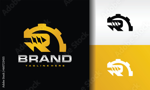letter R gear drill bit logo