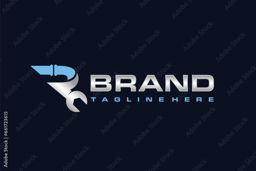 letter R pipe wrench logo letter R pipe wrench logo