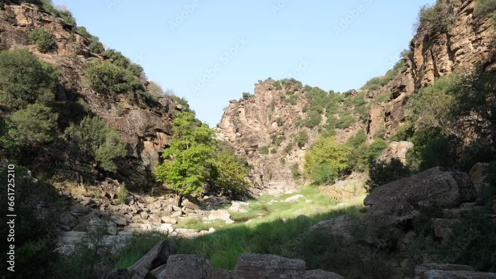 Tasyaran Valley Nature Park (Turkish; Taşyaran vadisi). The view of the fantastic stone formations in the canyon in the morning light. Important natural parks and valleys of Turkey. Usak, Türkiye Tasyaran Valley Nature Park (Turkish; Taşyaran vadisi). The view of the fantastic stone formations in the canyon in the morning light. Important natural parks and valleys of Turkey. Usak, Türkiye