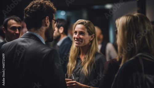 Professional Networking Event: Businesspeople Engaging in Conversations