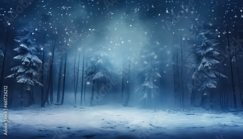 Beautiful and magical Christmas forest at night