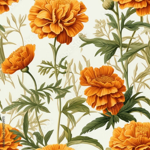 Marigold Flowers seamless pattern 