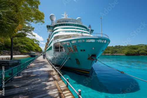 Cruise Ship Docked at Tropical Island Pier © Daniel