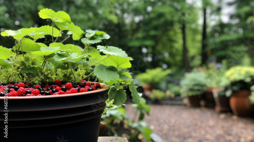 A potted plant with berries